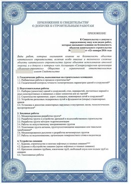 Приложение к свидетельству о допуске к строительным работам Демидово СРО в строительстве